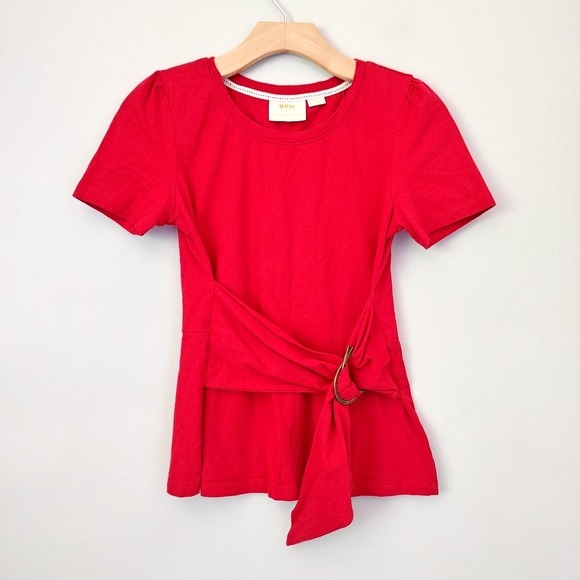 Anthropologie Maeve Dakota Short Sleeve T-Shirt Belted Wrap Top Red Small - Picture 6 of 16